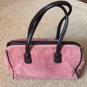 Elegant Pink Genuine Suede Leather Handbag